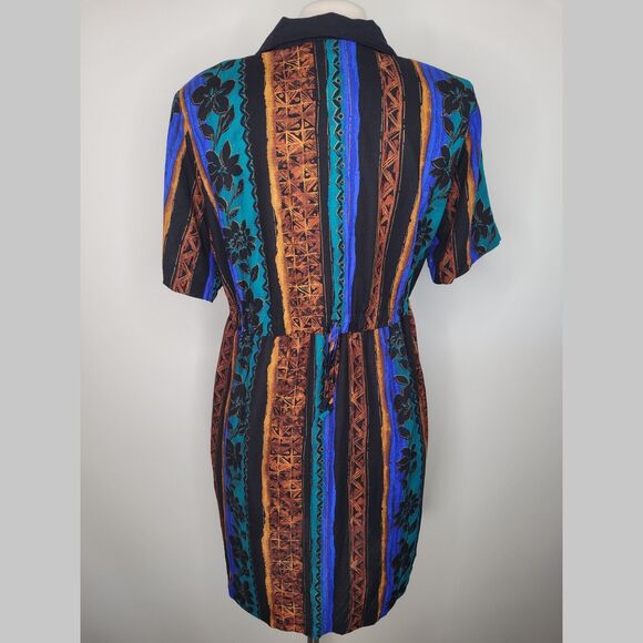 Vintage CASCAIS of CALIFORNIA Collared Dress Size 12 Geometric Short Sleeve USA - Picture 2 of 11